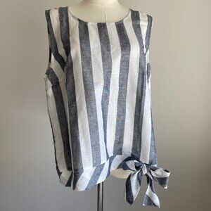 NWT J. Crew Tie Waist Bow Linen Top Tank Blouse Stripe Size 14